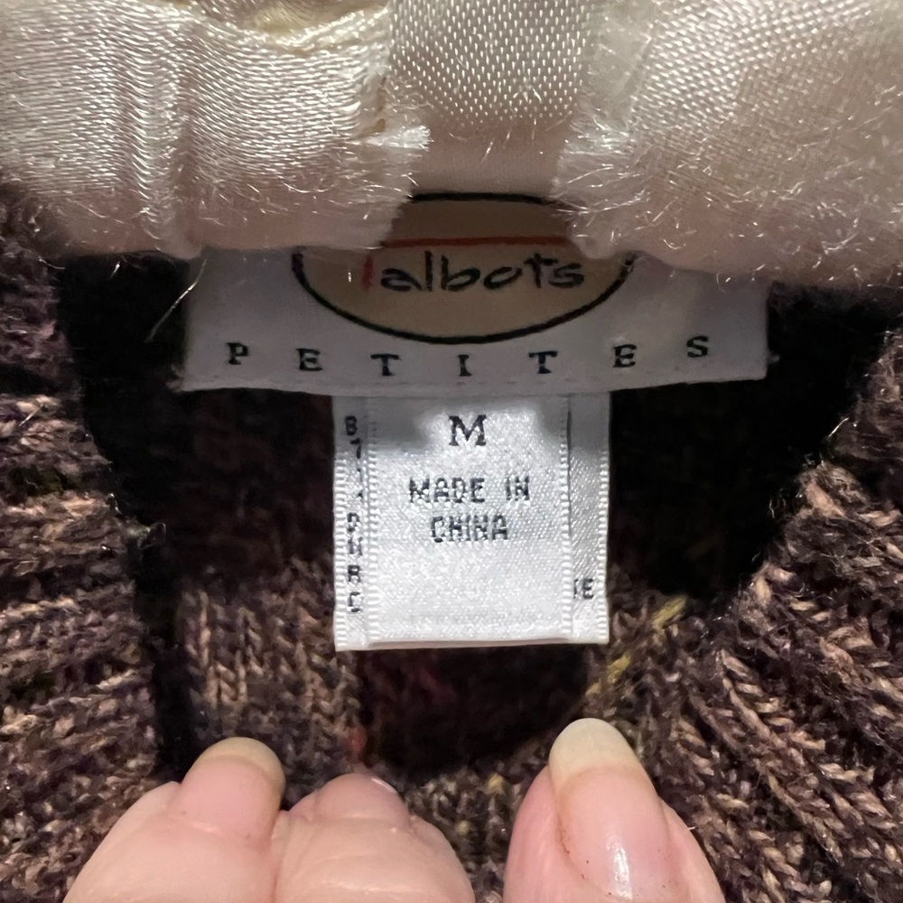 Talbots Brown Cable Knit Cardigan with Multicolor Accents - Picture 3 of 5
